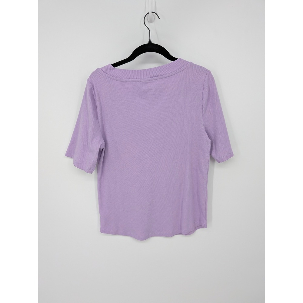 Talbots V-Neck Top Womens Large Purple Ribbed Short Sleeve Cotton Blend Stretch - Picture 5 of 6